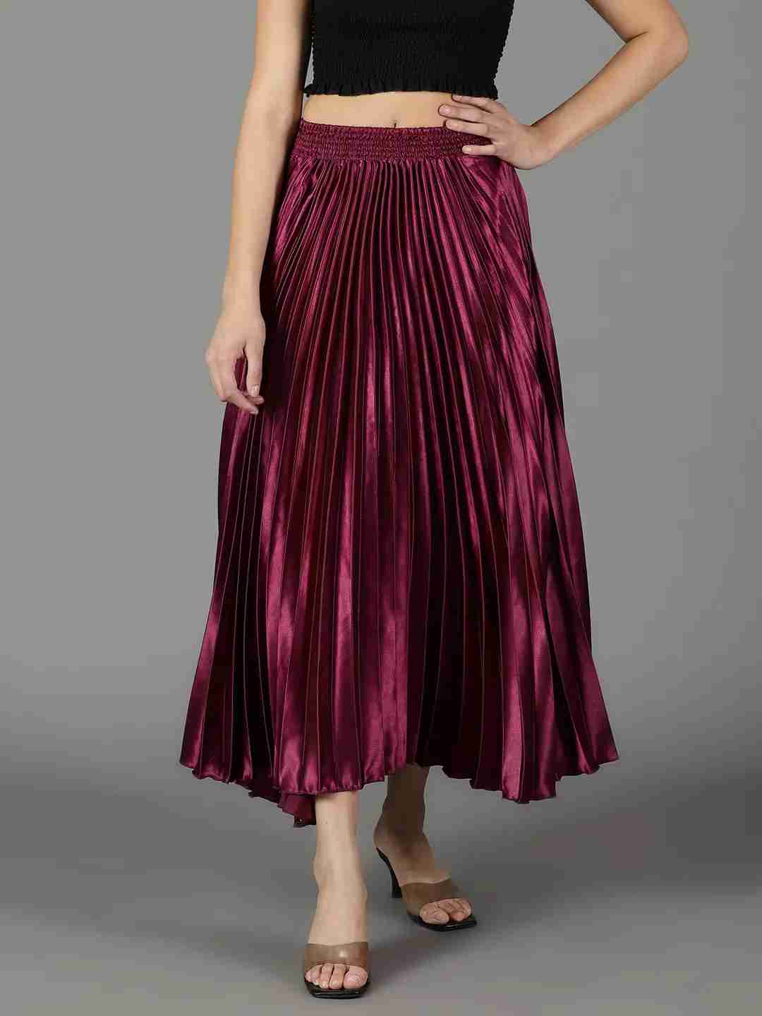 SHOWOFF Women's Solid Purple Satin Flared Skirt