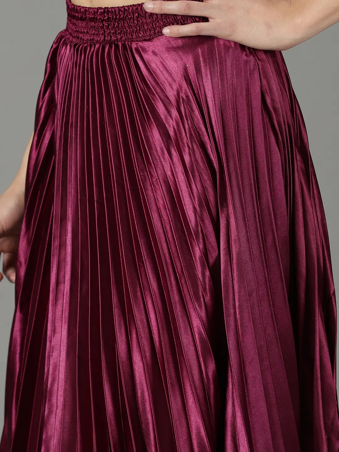 SHOWOFF Women's Solid Purple Satin Flared Skirt