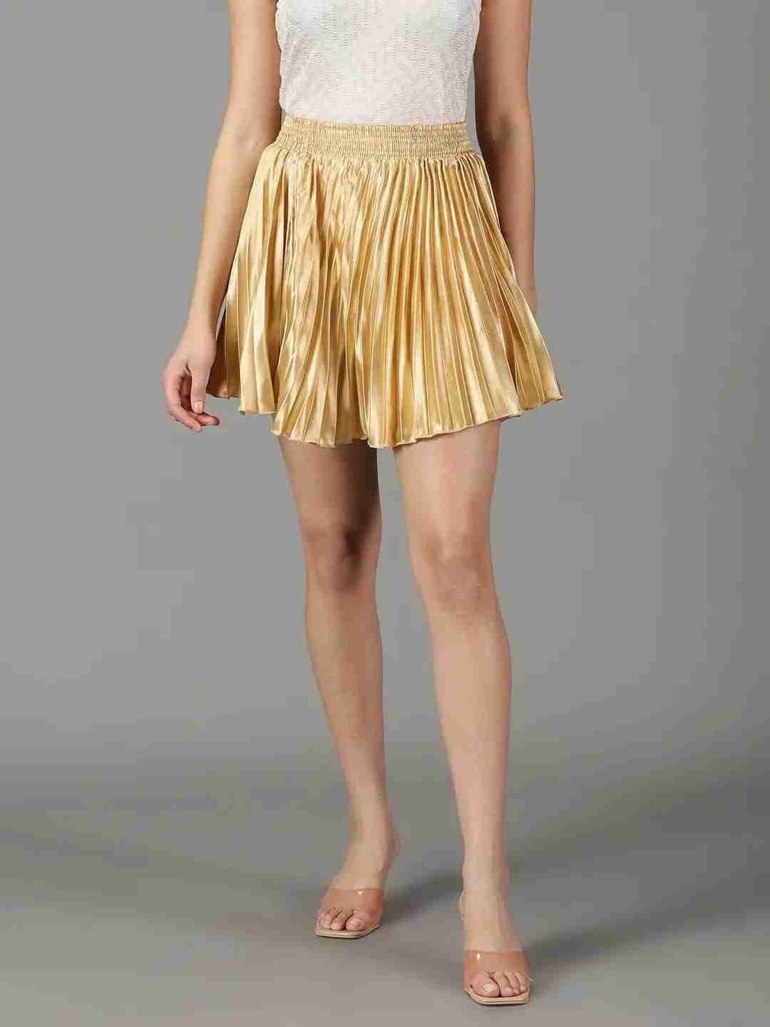 SHOWOFF Women's Solid Gold Satin Flared Skirt
