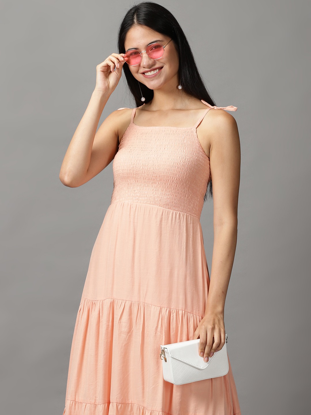 Women's Pink Viscose Rayon Solid Dresses