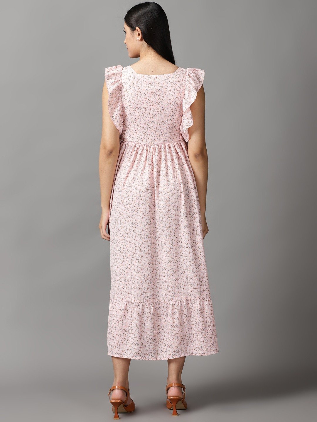 SHOWOFF Women's Boat Neck Maxi Pink Floral Dress