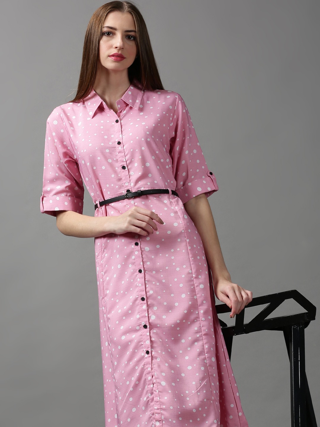 Women's Pink Cotton Printed Dresses