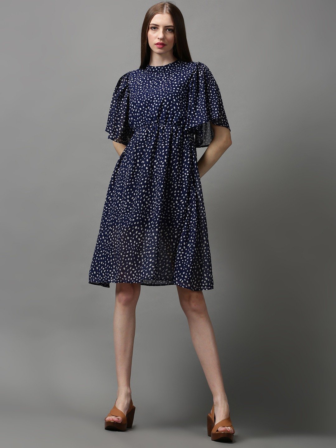 Women's Blue Polyester Printed Dresses
