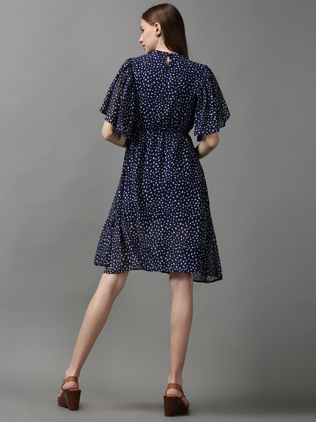 Women's Blue Polyester Printed Dresses