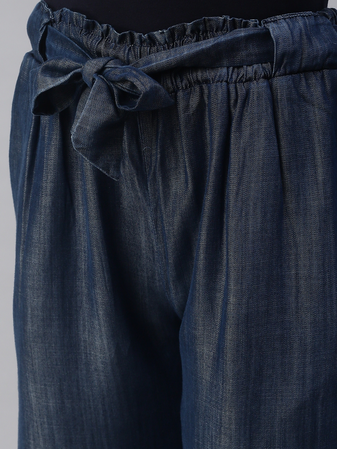 Women's Blue Denim Solid Culottes