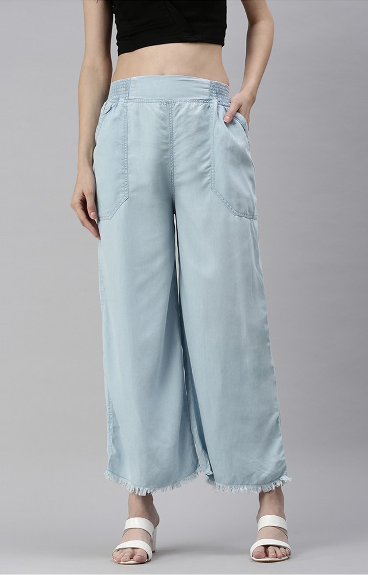 Showoff | SHOWOFF Women Blue Solid  Regular Fit Parallel Trouser