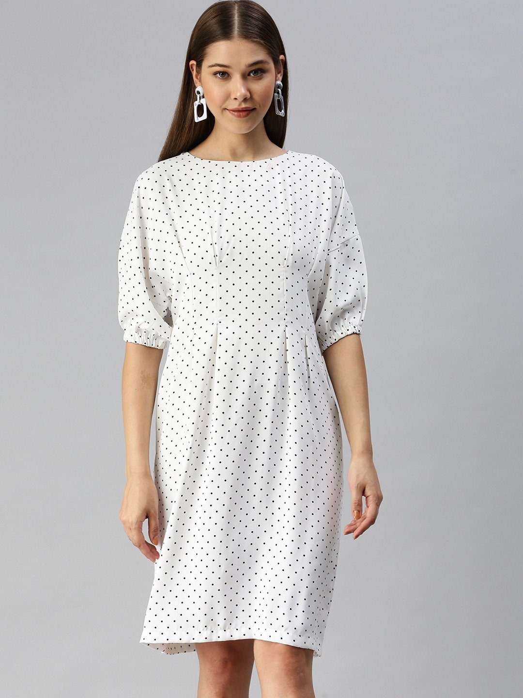 Women's White Polyester Printed Dresses