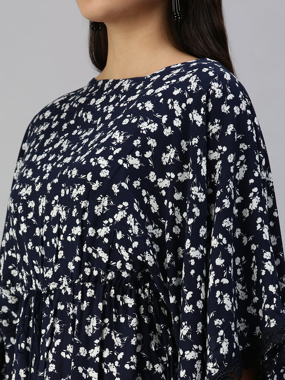 SHOWOFF Women's Navy Blue Boat Neck Floral Empire Dress