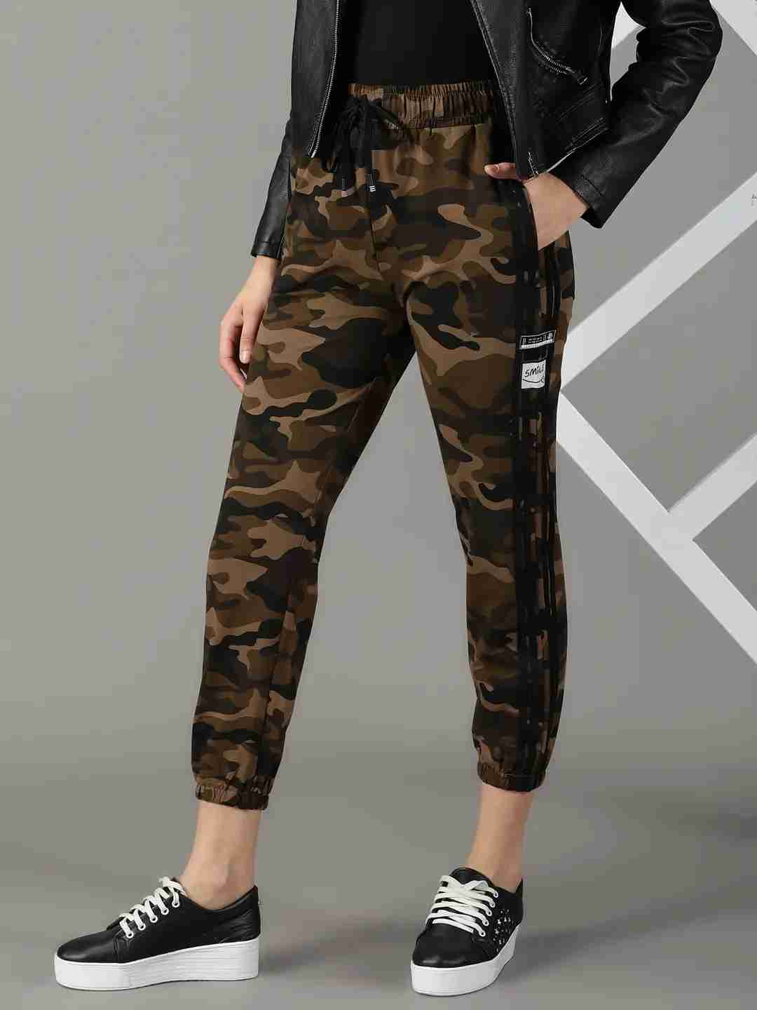 SHOWOFF Women's Camouflage Olive Regular Fit Track Pant