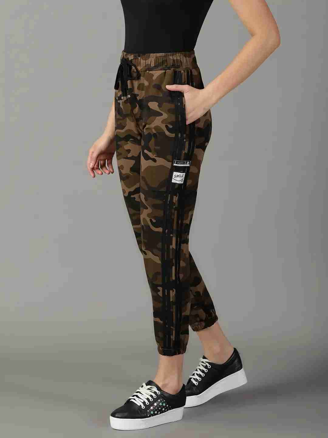 SHOWOFF Women's Camouflage Olive Regular Fit Track Pant