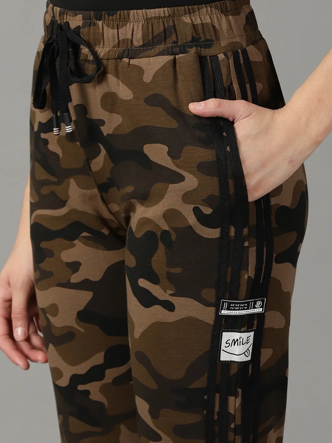 SHOWOFF Women's Camouflage Olive Regular Fit Track Pant