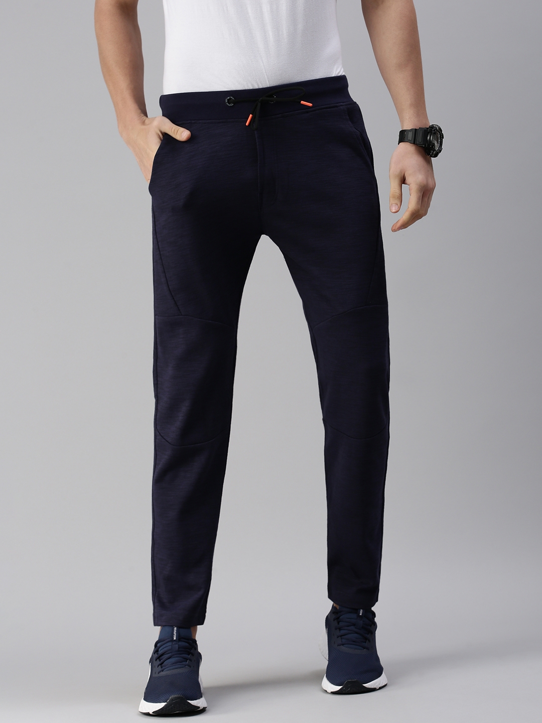 SHOWOFF Men's Solid Cotton Navy Blue Straight Fit Track Pants