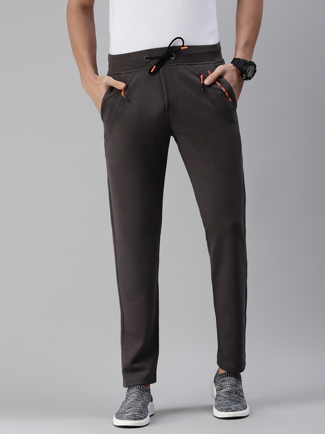 SHOWOFF Men Grey Solid  Straight Fit Track Pant