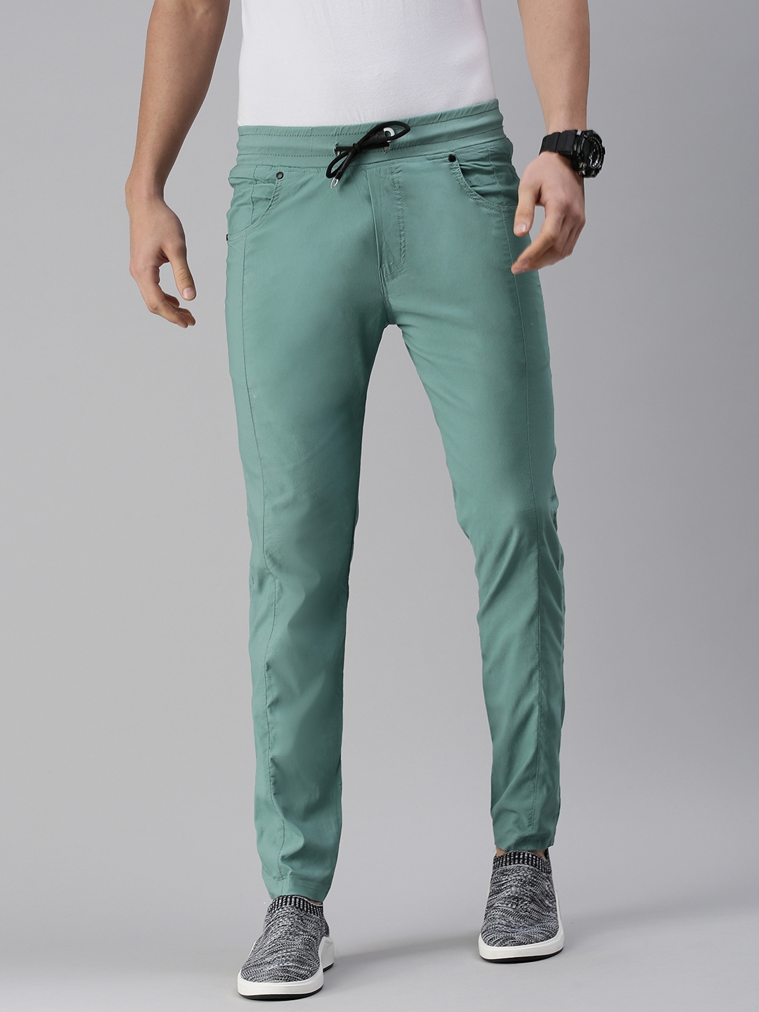 Men's Green Cotton Solid Trackpants