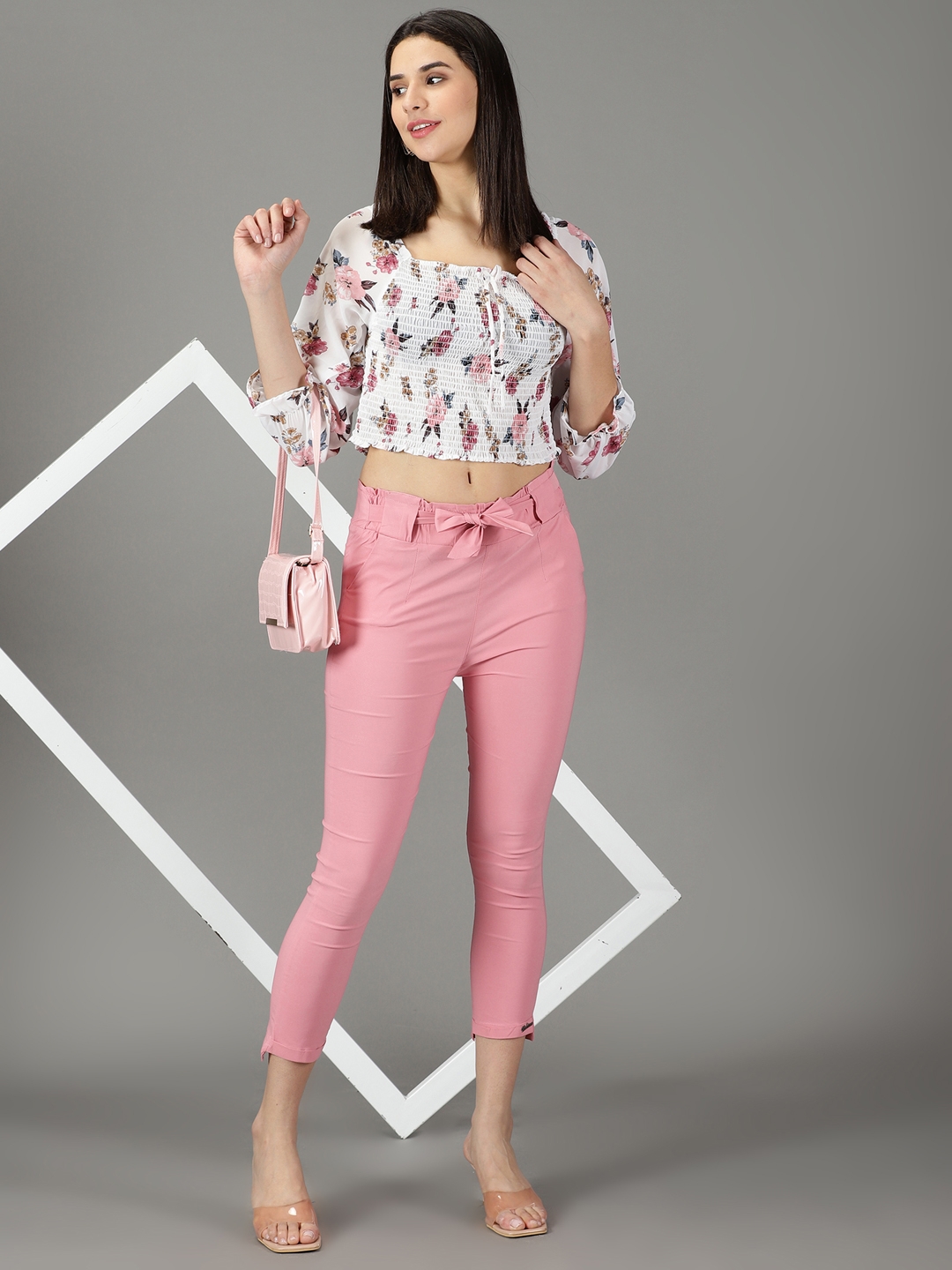 Pink Belted Cigarette Trousers from I Saw It First on 21 Buttons