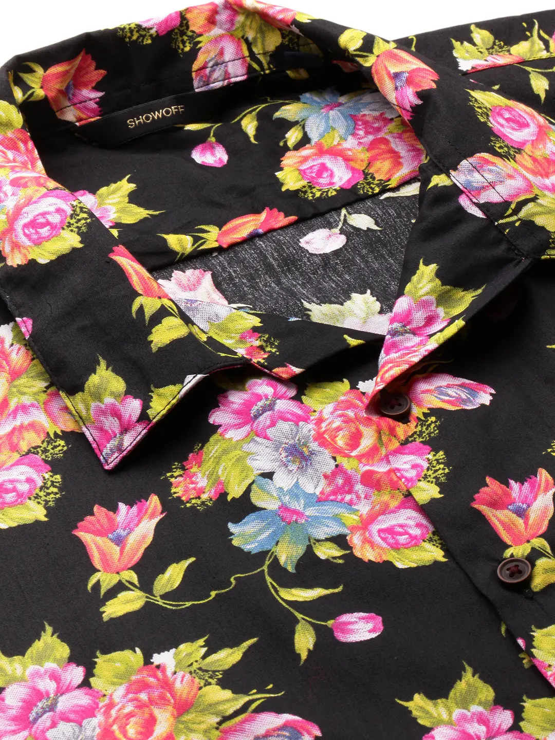SHOWOFF Men's Black Short Sleeves Printed Co-Ords Set