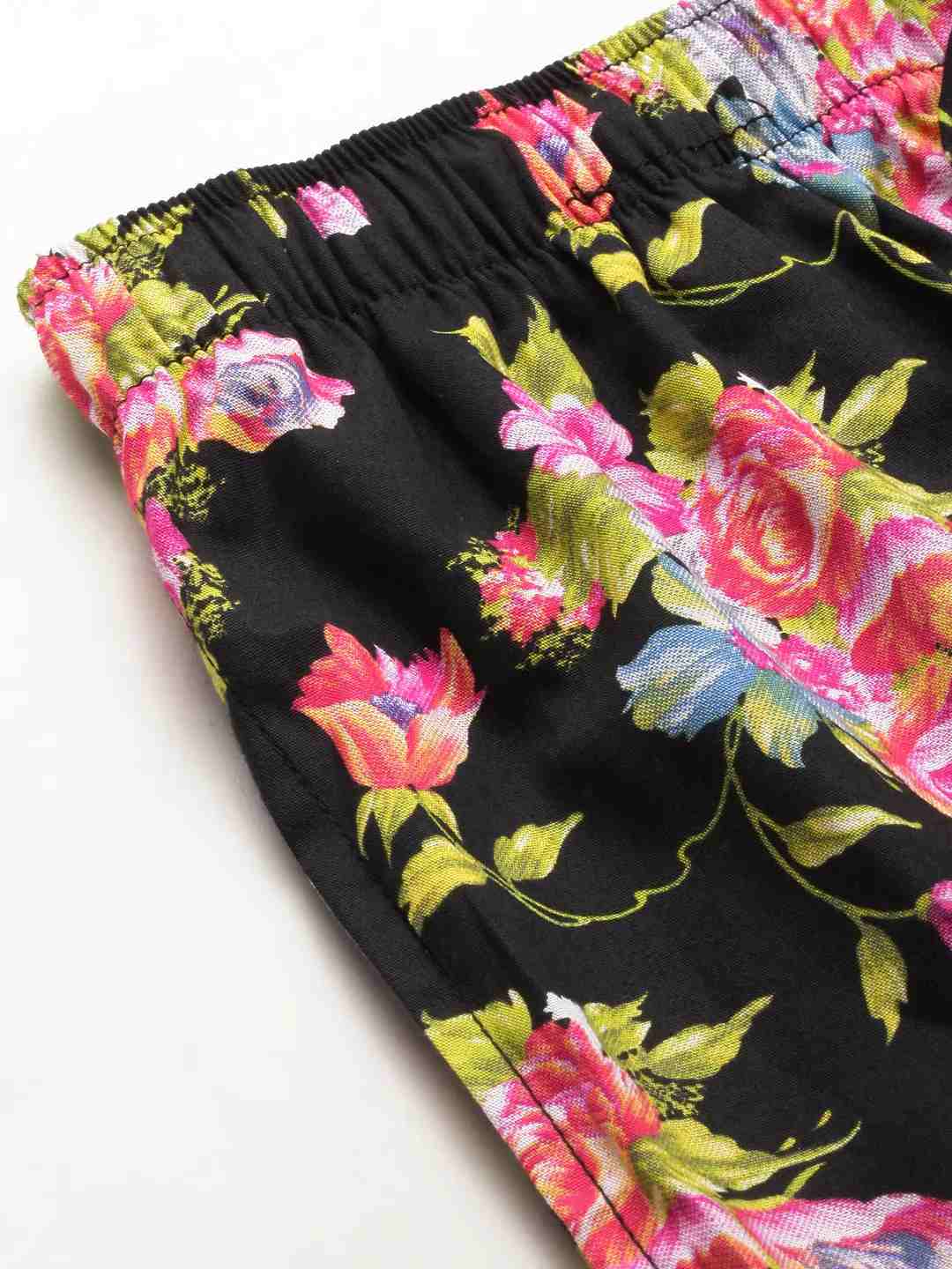 SHOWOFF Men's Black Short Sleeves Printed Co-Ords Set