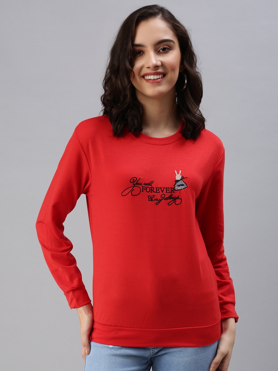 SHOWOFF Women's Round Neck Red Regular Sweatshirts