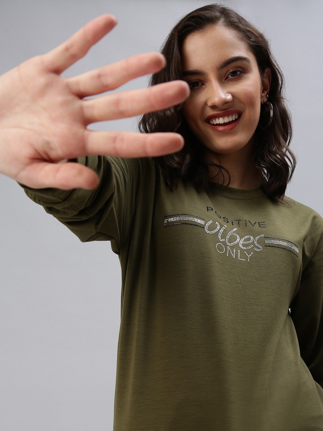Women's Green Cotton Solid Sweatshirts