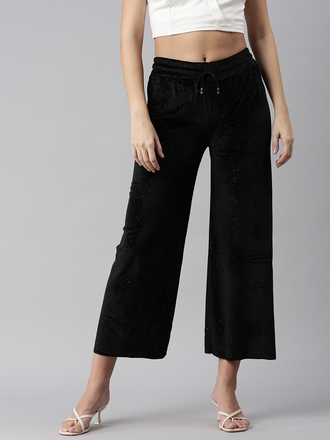 SHOWOFF Women's Solid High-Rise Black Trousers