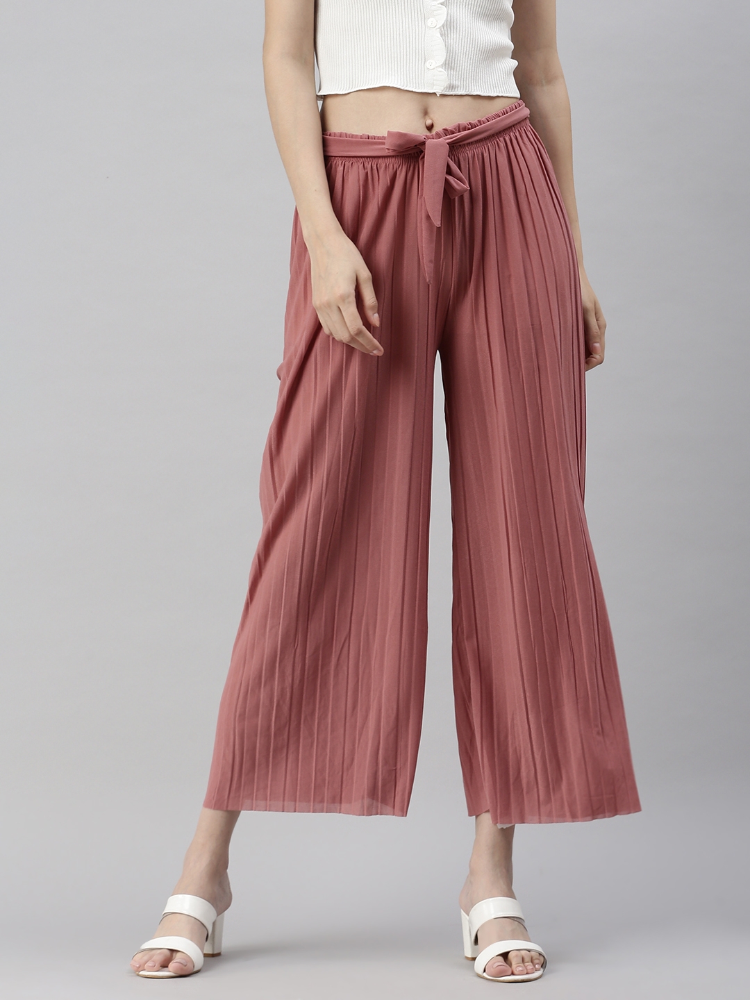 SHOWOFF Women's Solid High-Rise Mauve Trousers