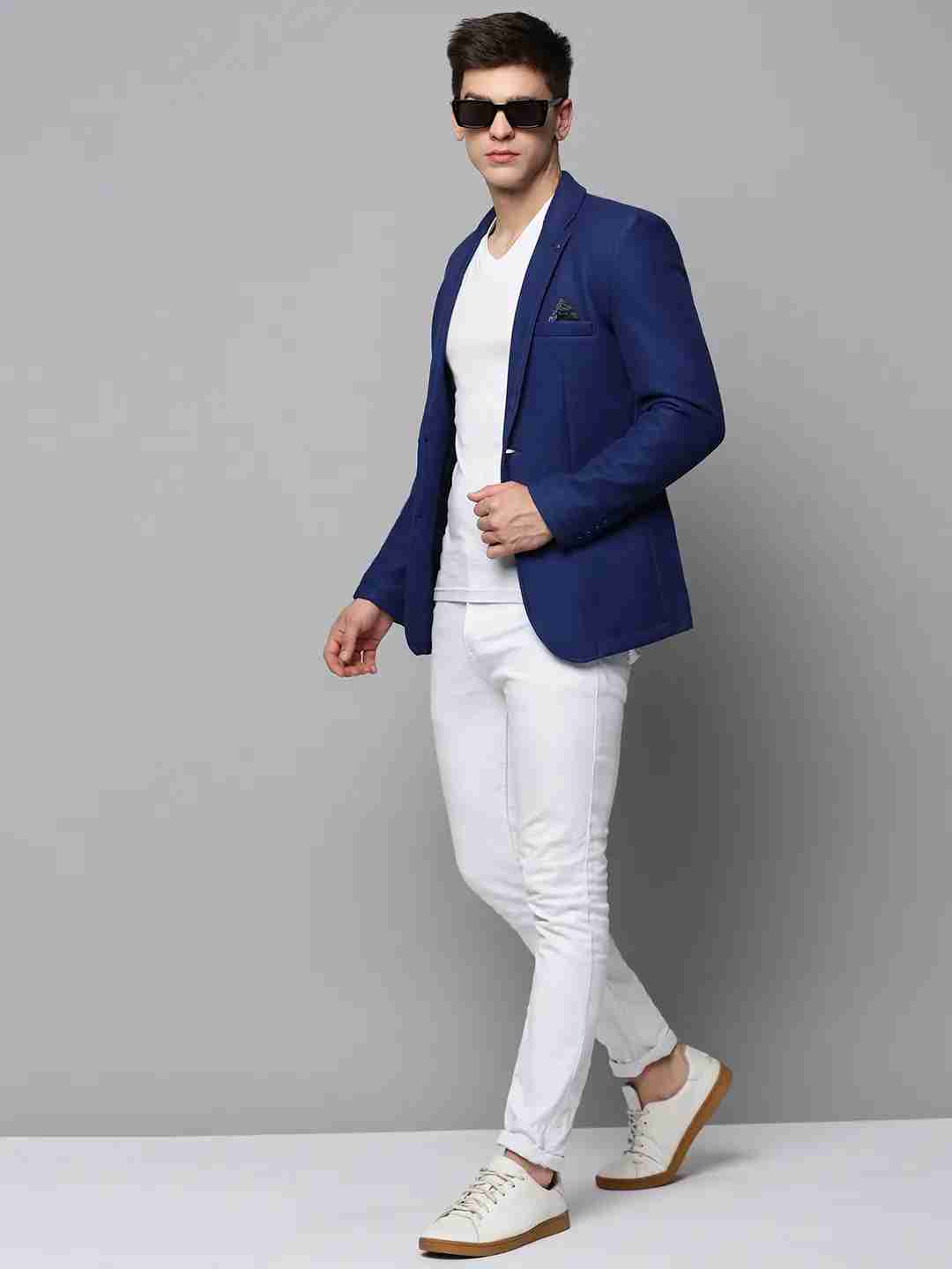 SHOWOFF Men's Notched Lapel Solid Blue Open Front Blazer