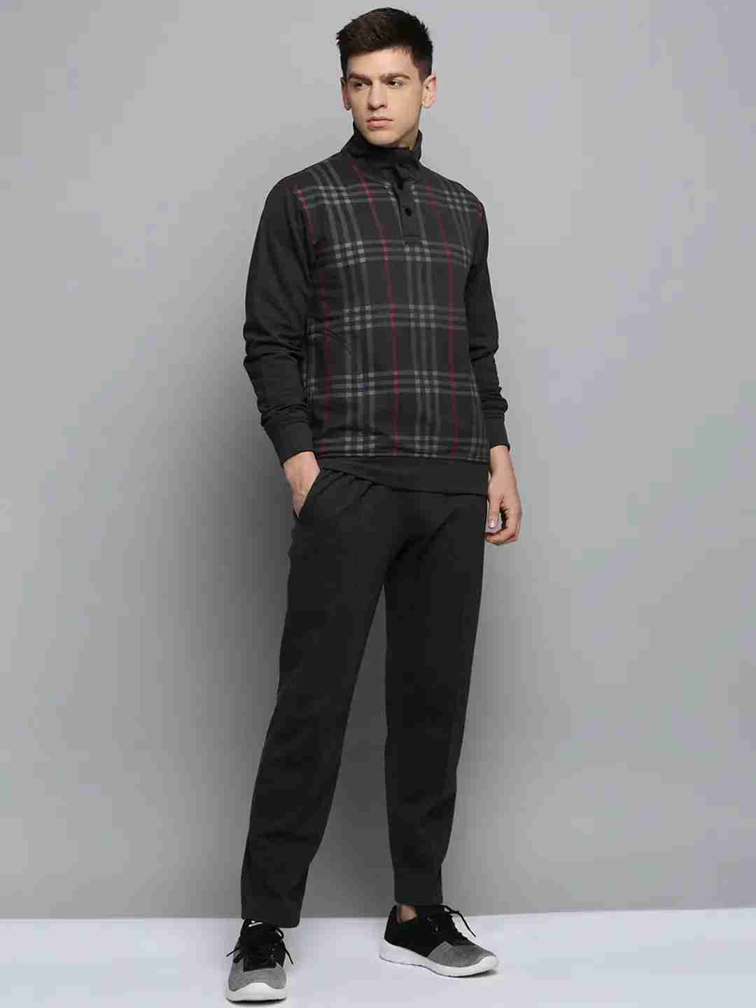 SHOWOFF Men's Checked Charcoal Mock Collar Tracksuit