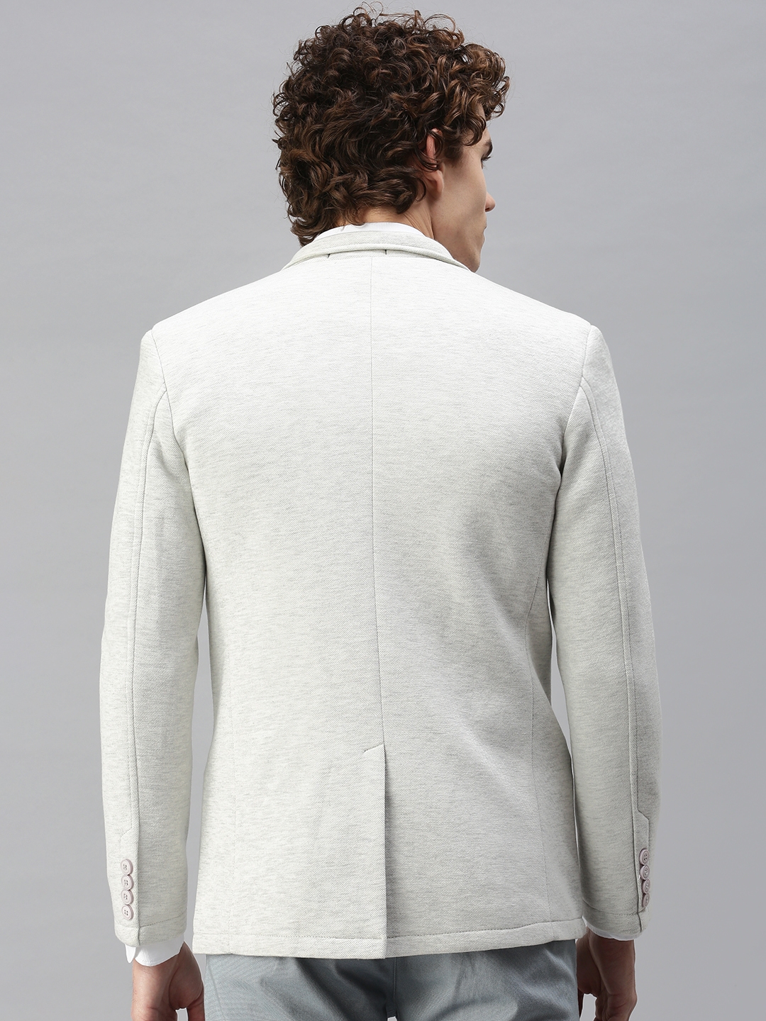 SHOWOFF Men Off White Solid Notched Lapel Full Sleeves Slim Fit Open Front Blazer