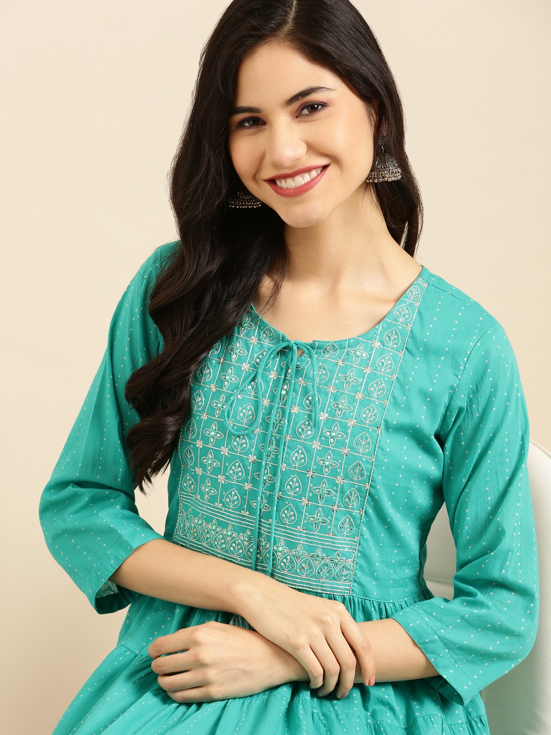 Women's Blue Cotton Printed Comfort Fit Kurtas