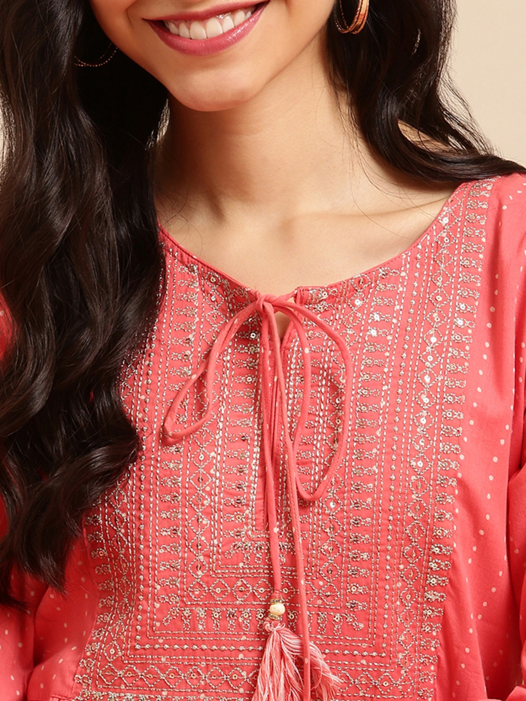 Women's Pink Cotton Printed Comfort Fit Kurtas