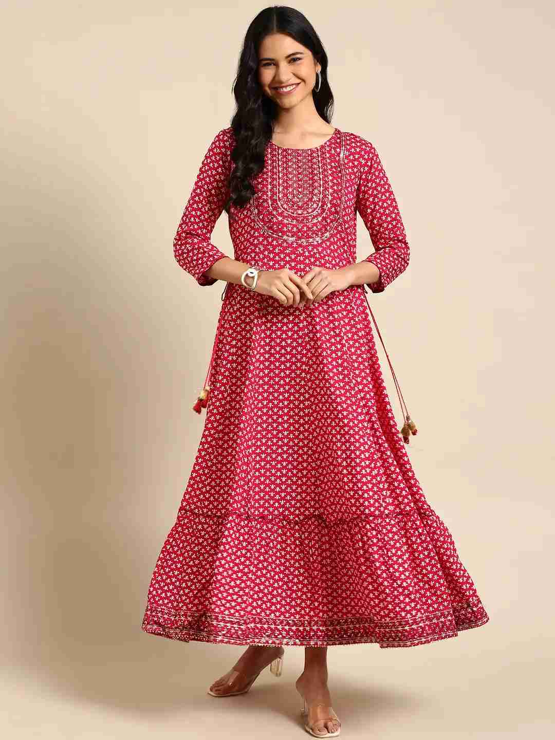 Women's Purple Cotton Printed Comfort Fit Kurtas