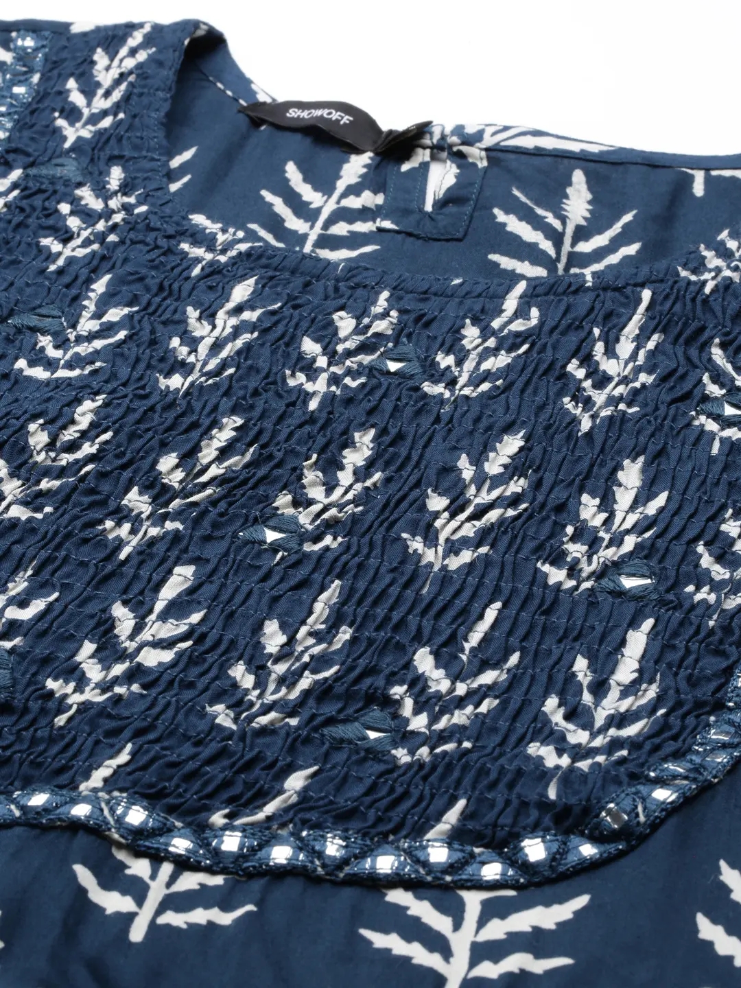 Women's Blue Cotton Embroidered Comfort Fit Kurtas