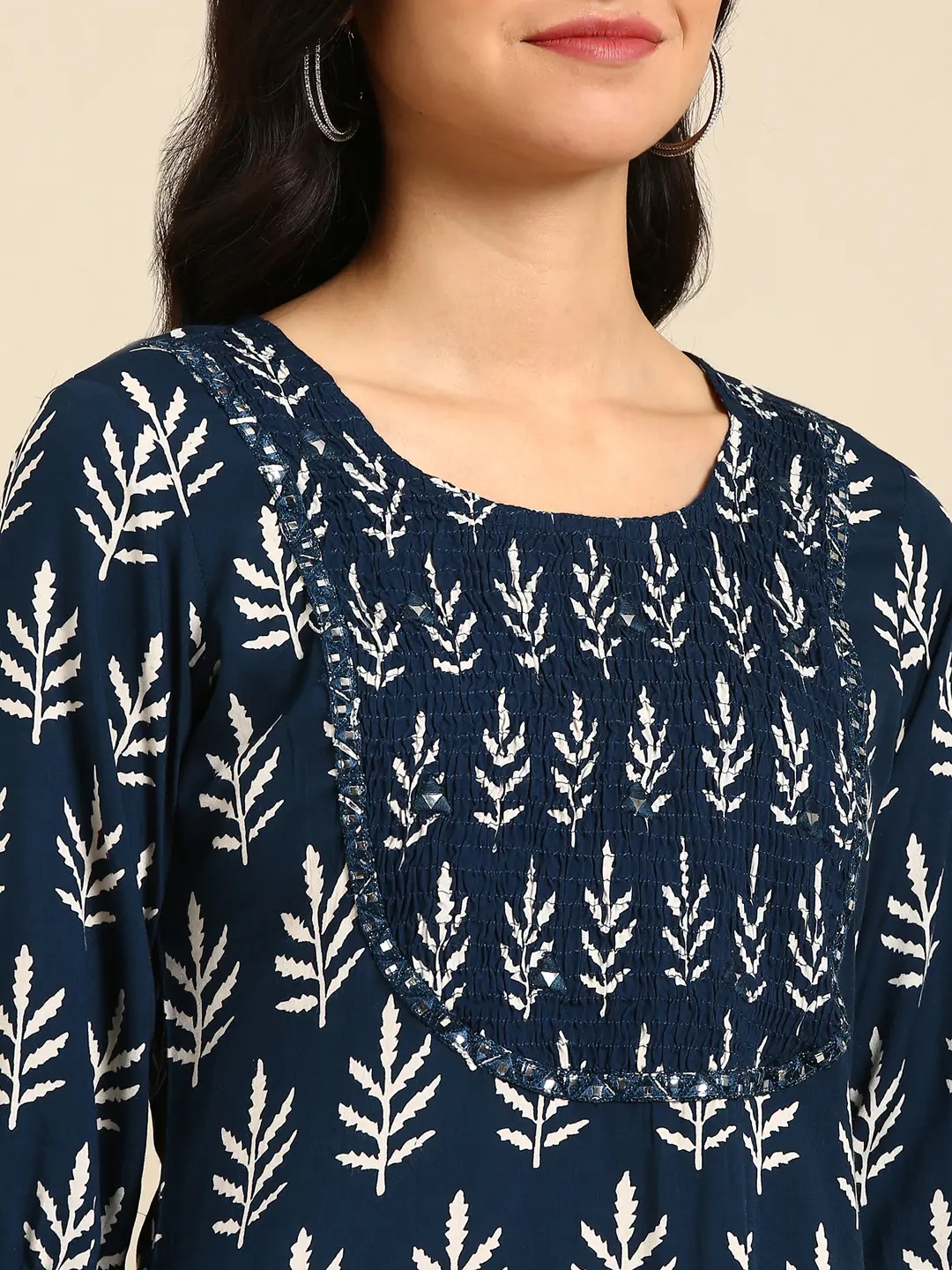 Women's Blue Cotton Embroidered Comfort Fit Kurtas