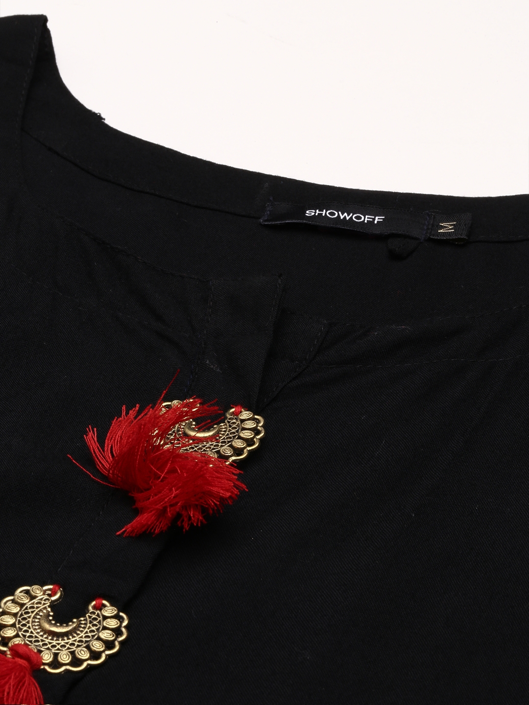 Women's Black Cotton Embellished Comfort Fit Kurtas