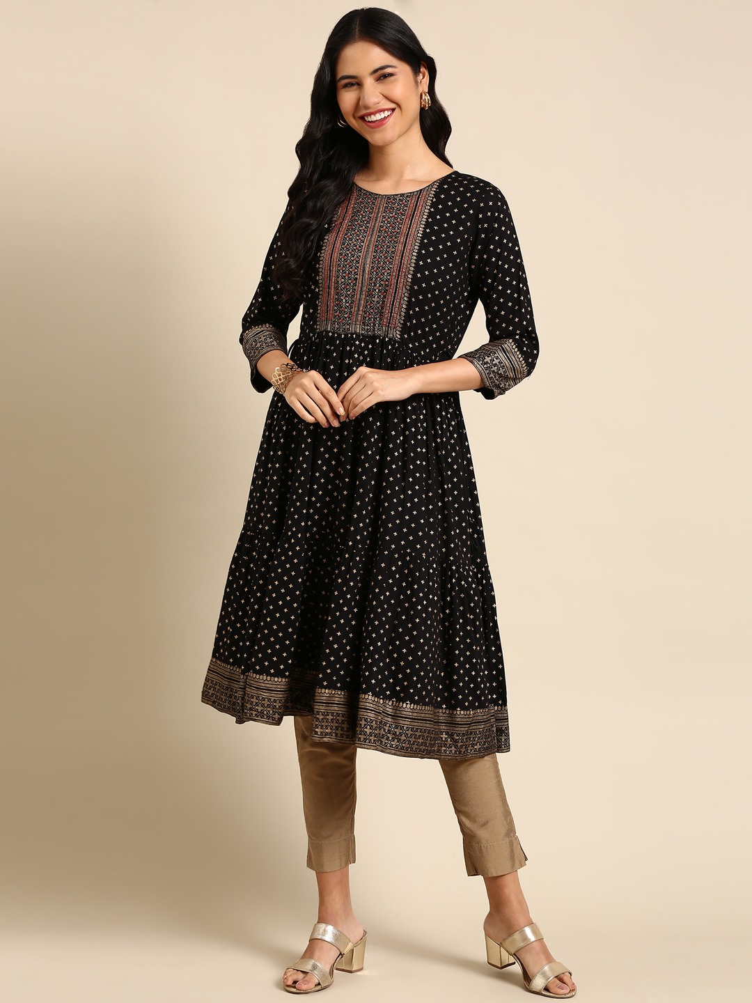 Women's Black Cotton Printed Comfort Fit Kurtas