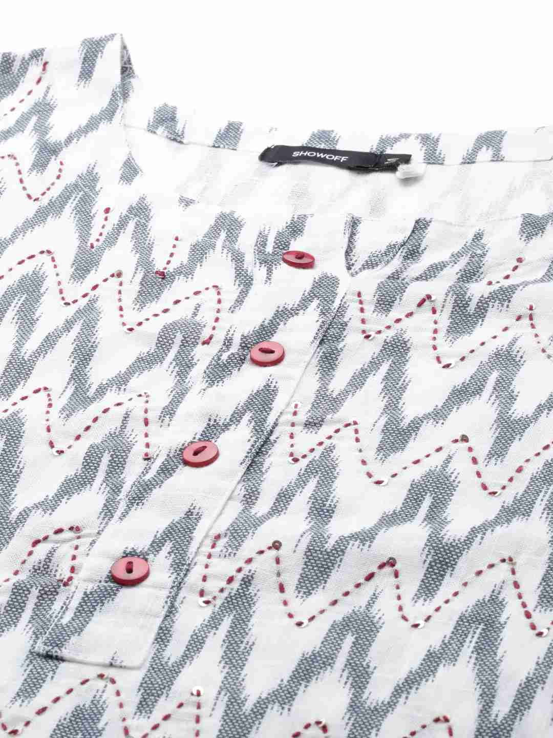 Women's White Chanderi Printed Comfort Fit Kurtas