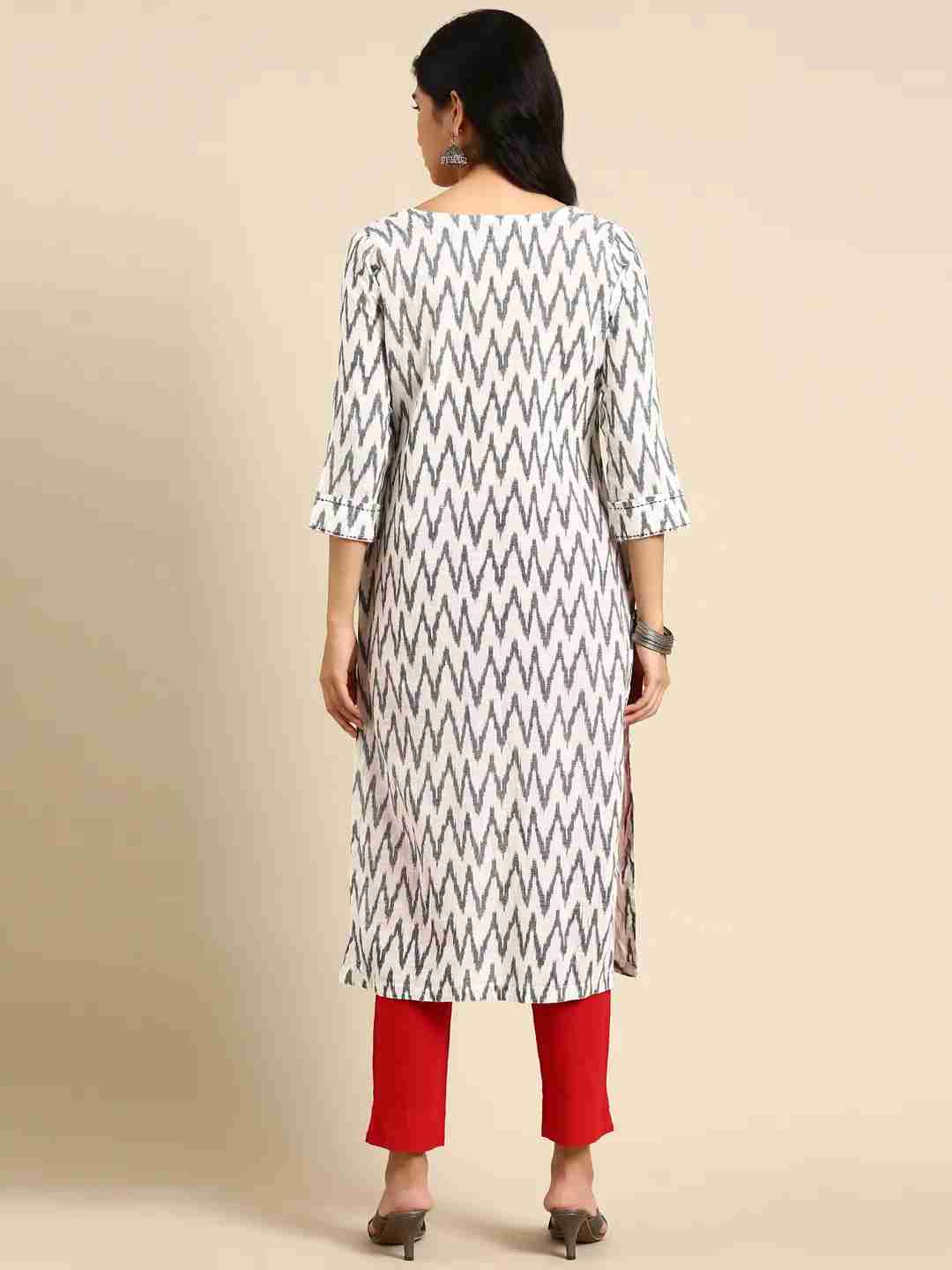 Women's White Chanderi Printed Comfort Fit Kurtas