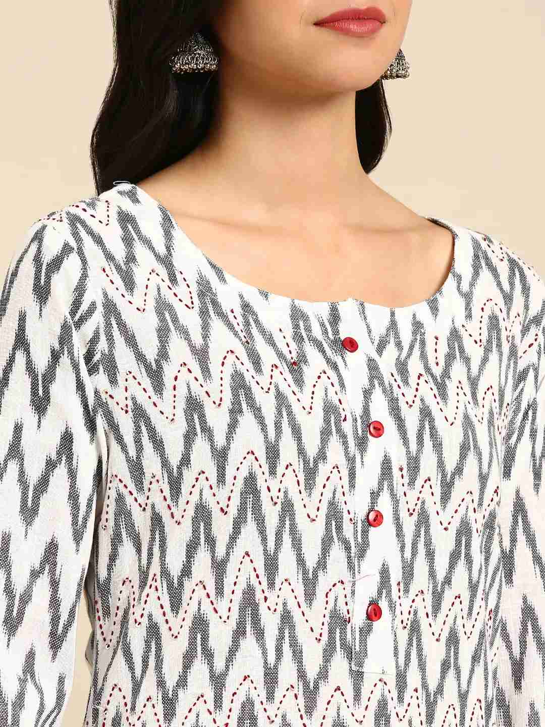 Women's White Chanderi Printed Comfort Fit Kurtas