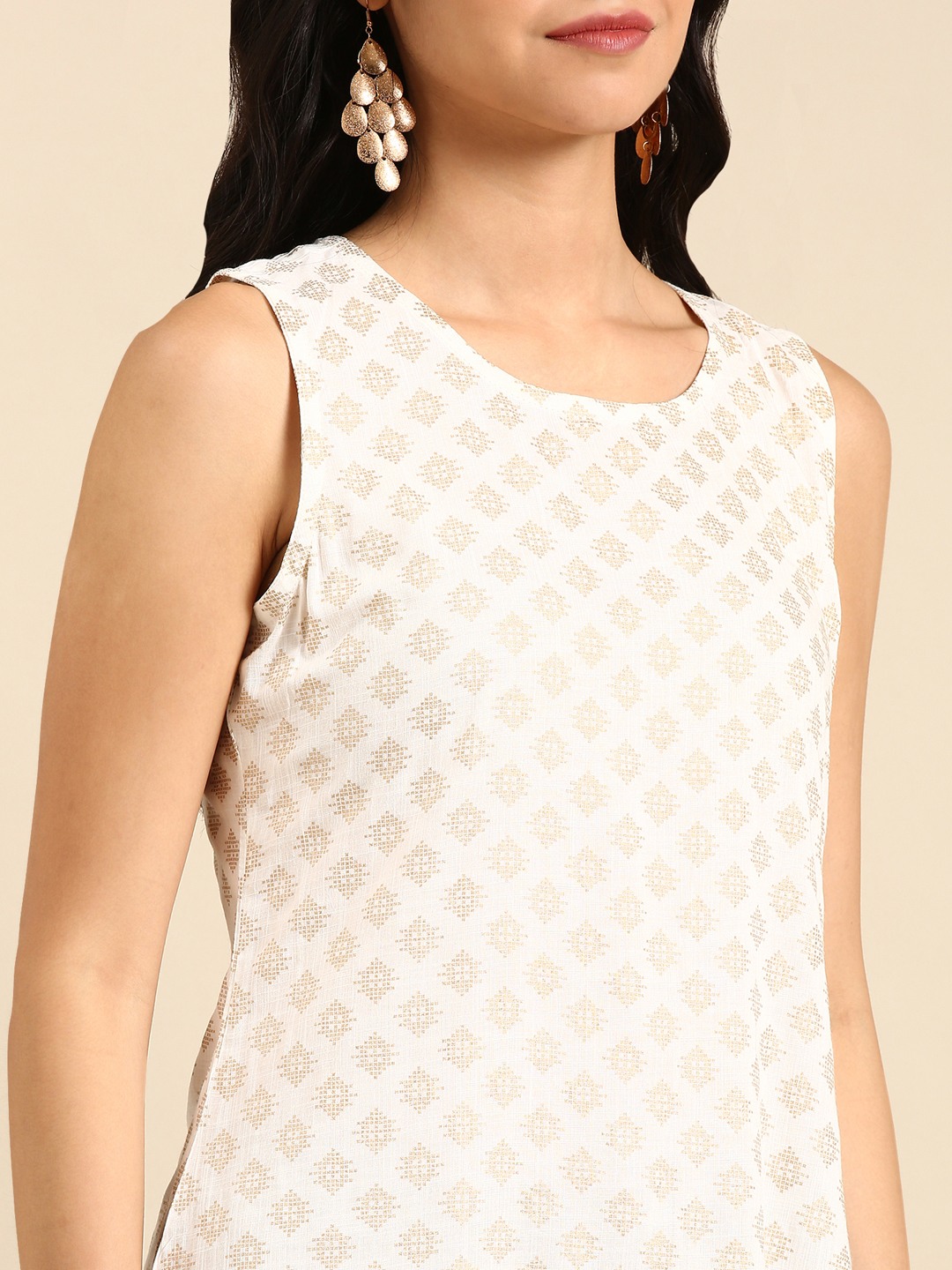 Women's White Chanderi Printed Comfort Fit Kurtas
