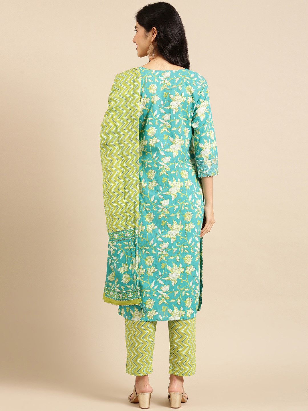 Women's Blue Cotton Blend Printed Comfort Fit Kurta Sets