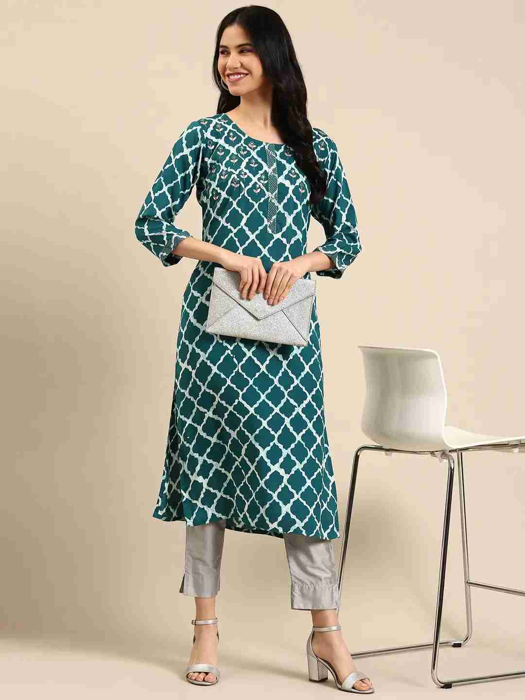 Women's Blue Cotton Tie Dye Comfort Fit Kurtas