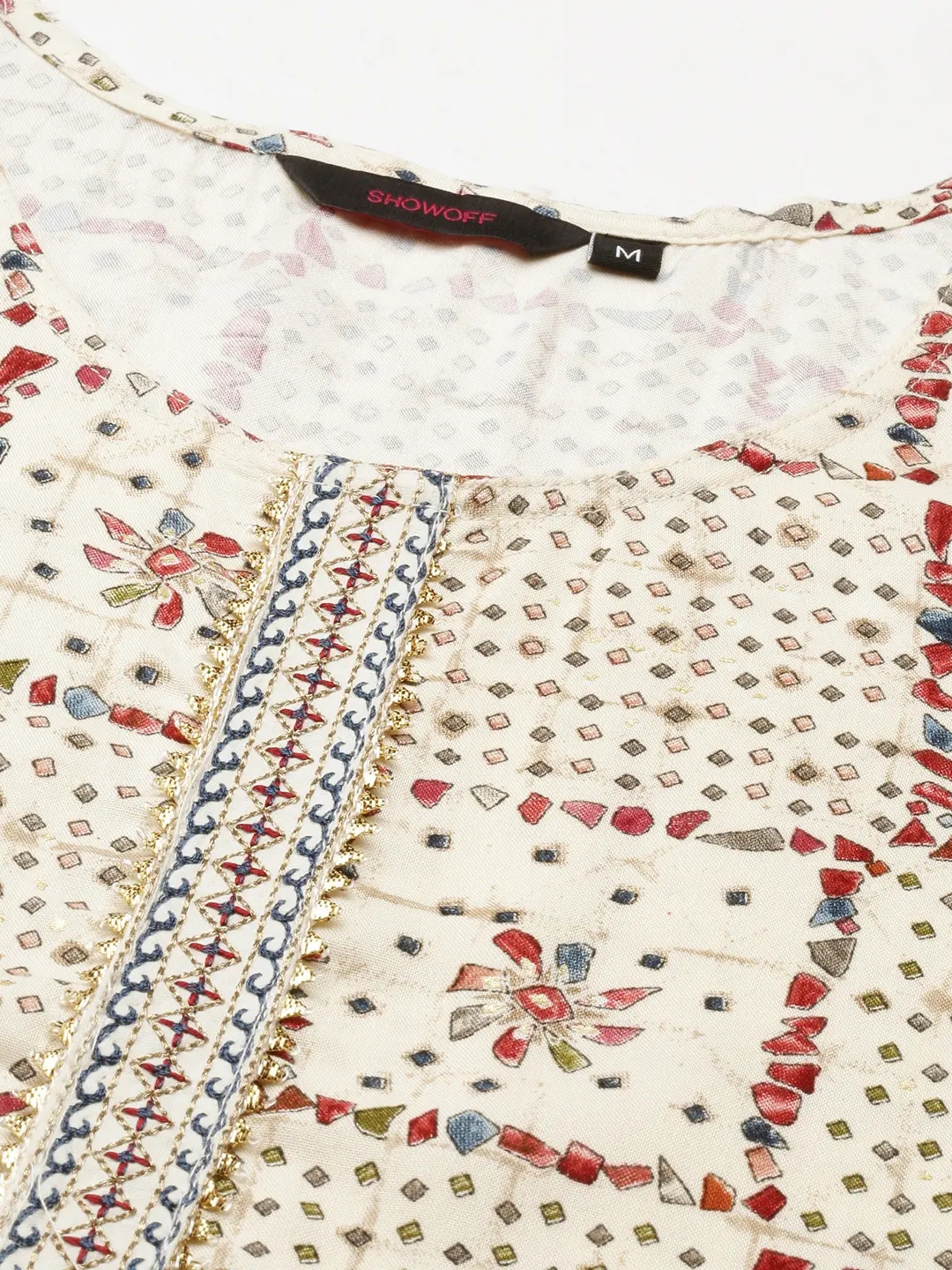 Women's Beige Cotton Printed Comfort Fit Kurtas