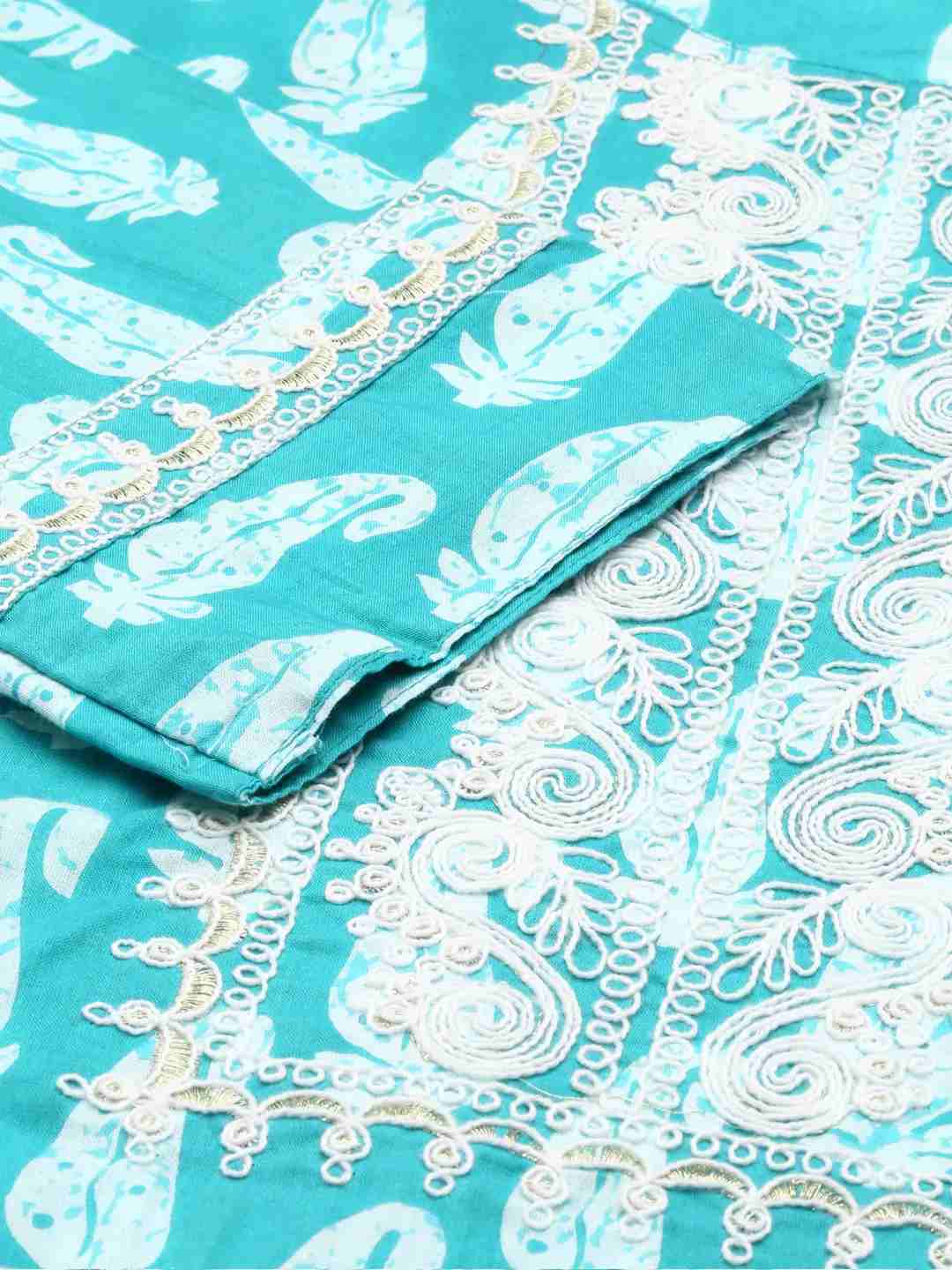Women's Blue Cotton Blend Printed Comfort Fit Kurta Sets