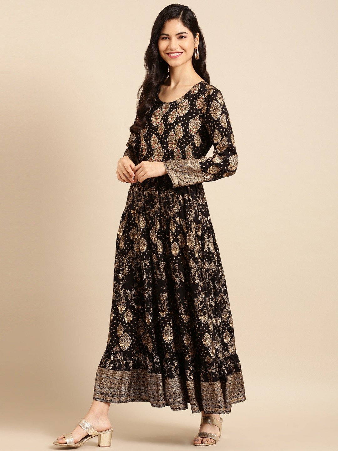 Women's Black Cotton Printed Comfort Fit Kurtas