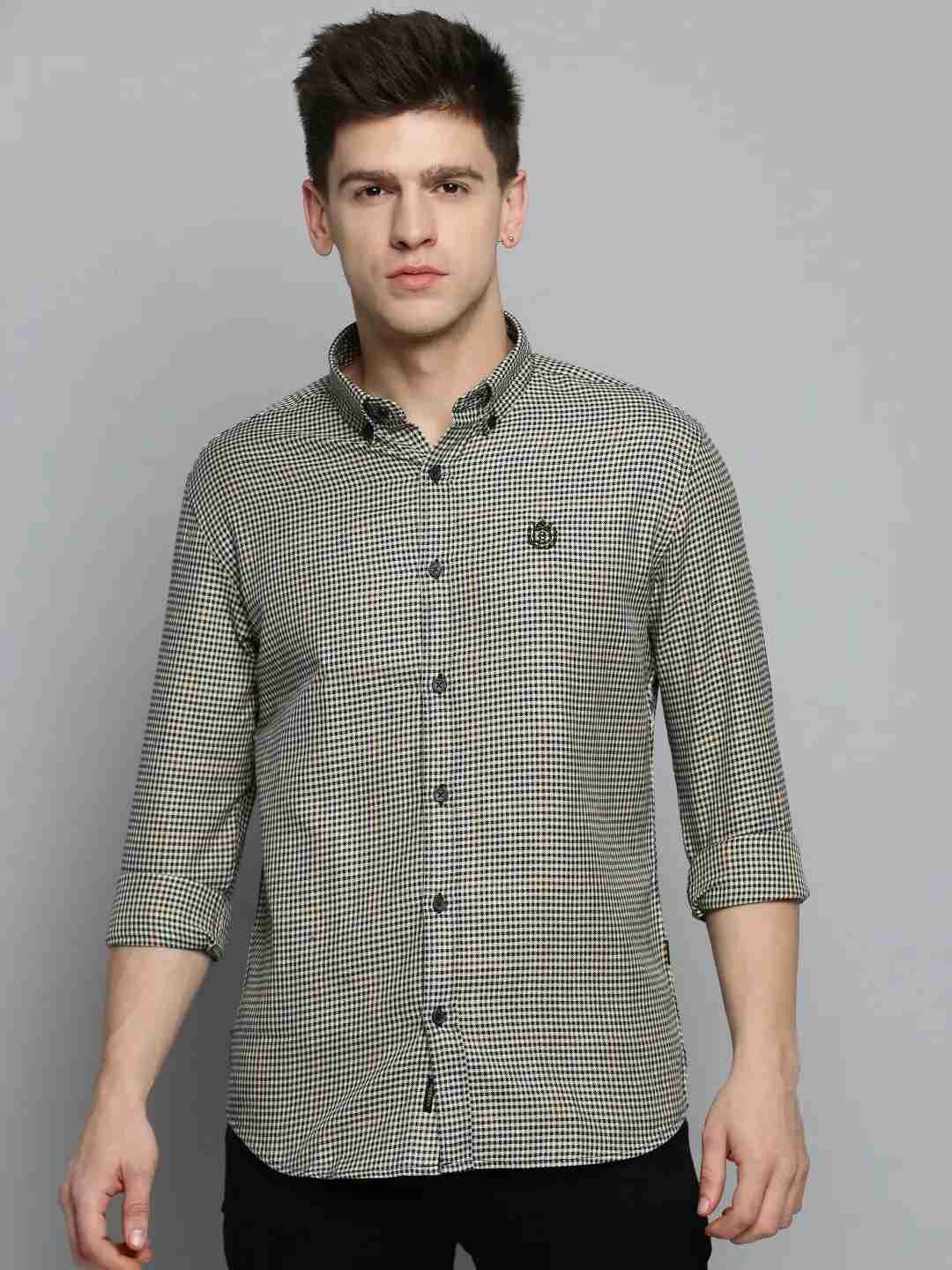SHOWOFF Men's Spread Collar Cream Checked Shirt
