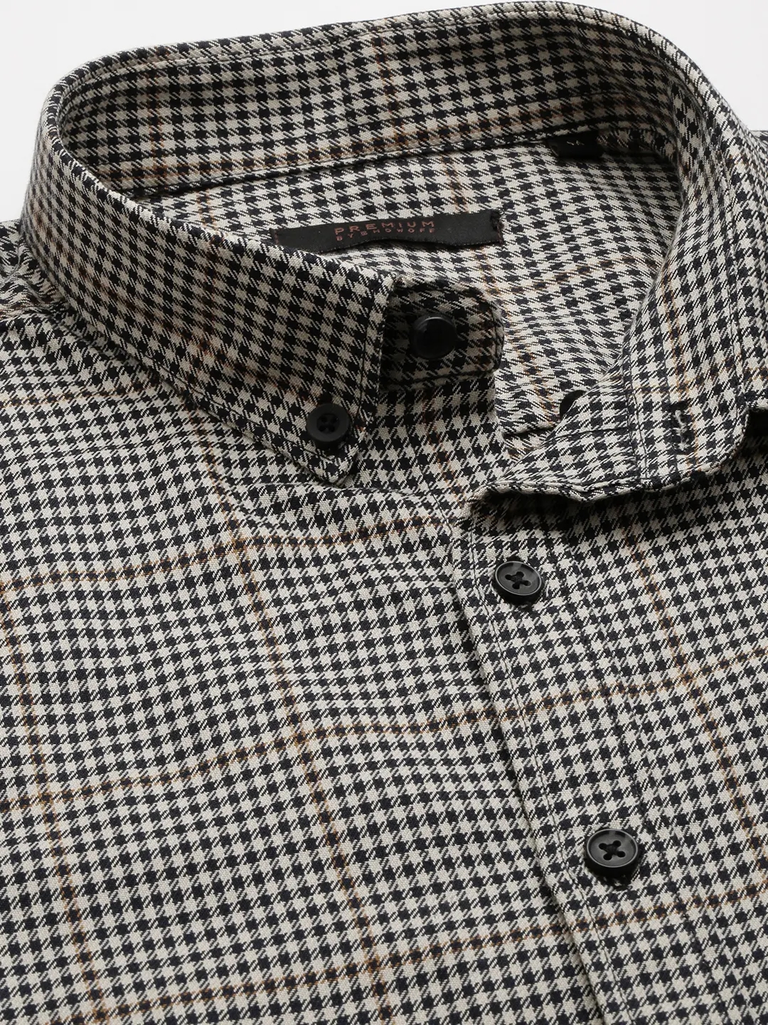 SHOWOFF Men's Spread Collar Cream Checked Shirt