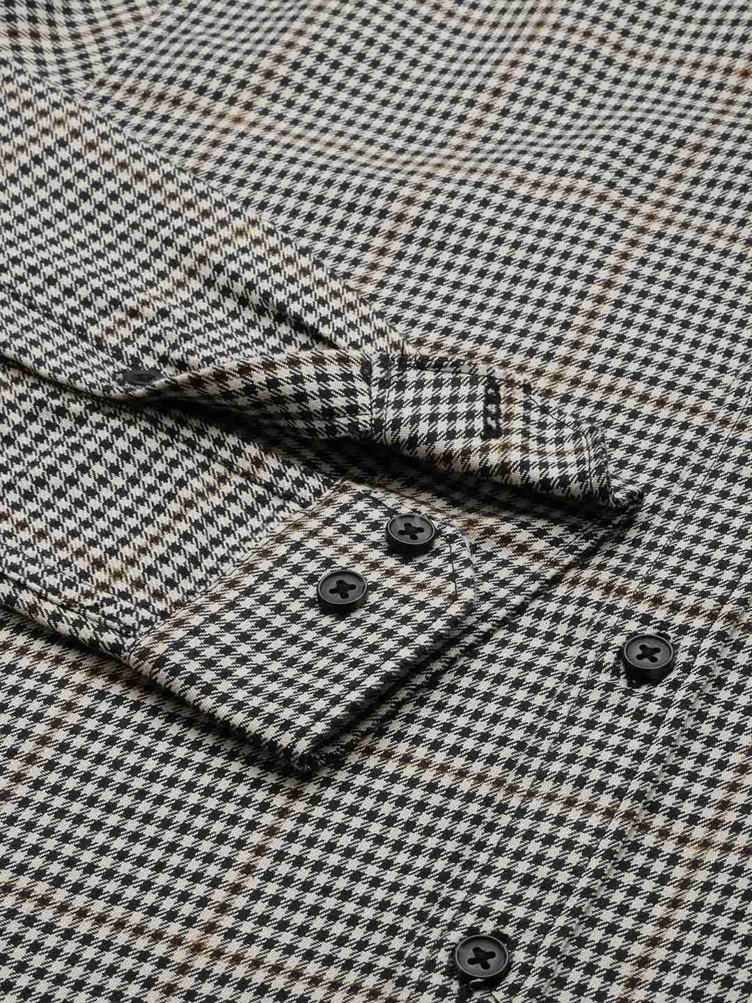 SHOWOFF Men's Spread Collar Cream Checked Shirt