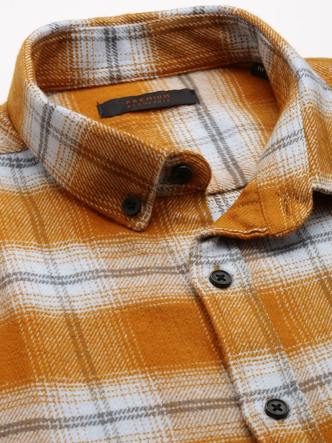 SHOWOFF Men's Spread Collar Orange Checked Shirt