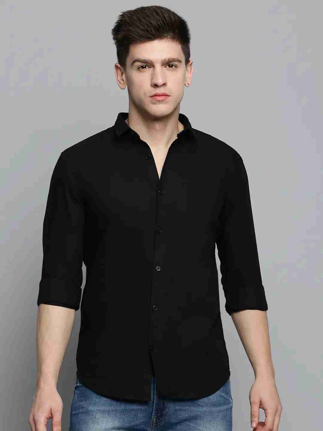 SHOWOFF Men's Spread Collar Black Solid Shirt