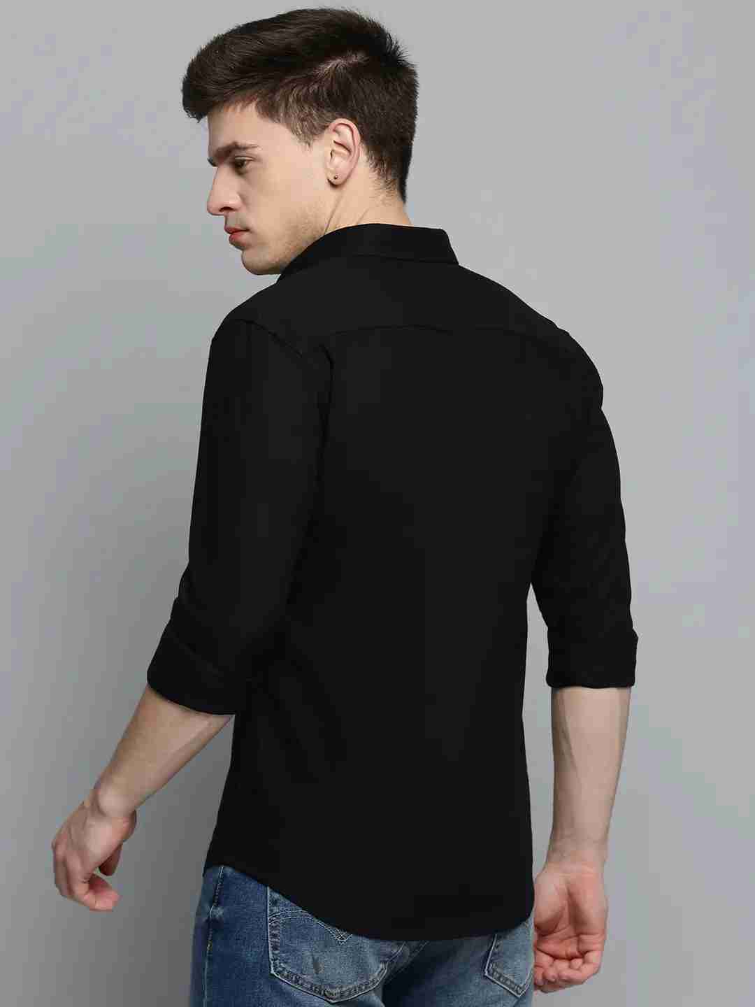 SHOWOFF Men's Spread Collar Black Solid Shirt